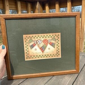 Vintage Framed 1997 Folk Art Print Faith Hope And Love Primitive 90’s Cottage